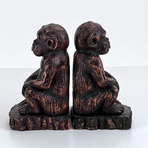 Monkey Bookends Heavy Resin Brushed Bronze Look 7" - Picture 6 of 10